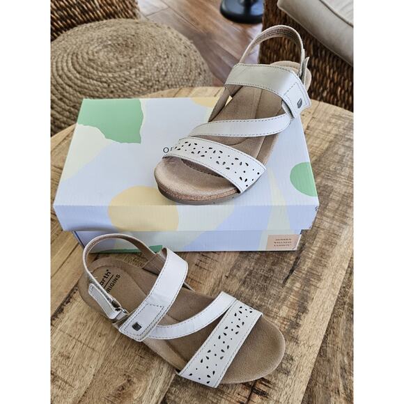 Earth Orgins Shoes - Earth Origins Kendra Khloe Strappy Wedge Sandal US 7M Cream Leather Hook&Loop